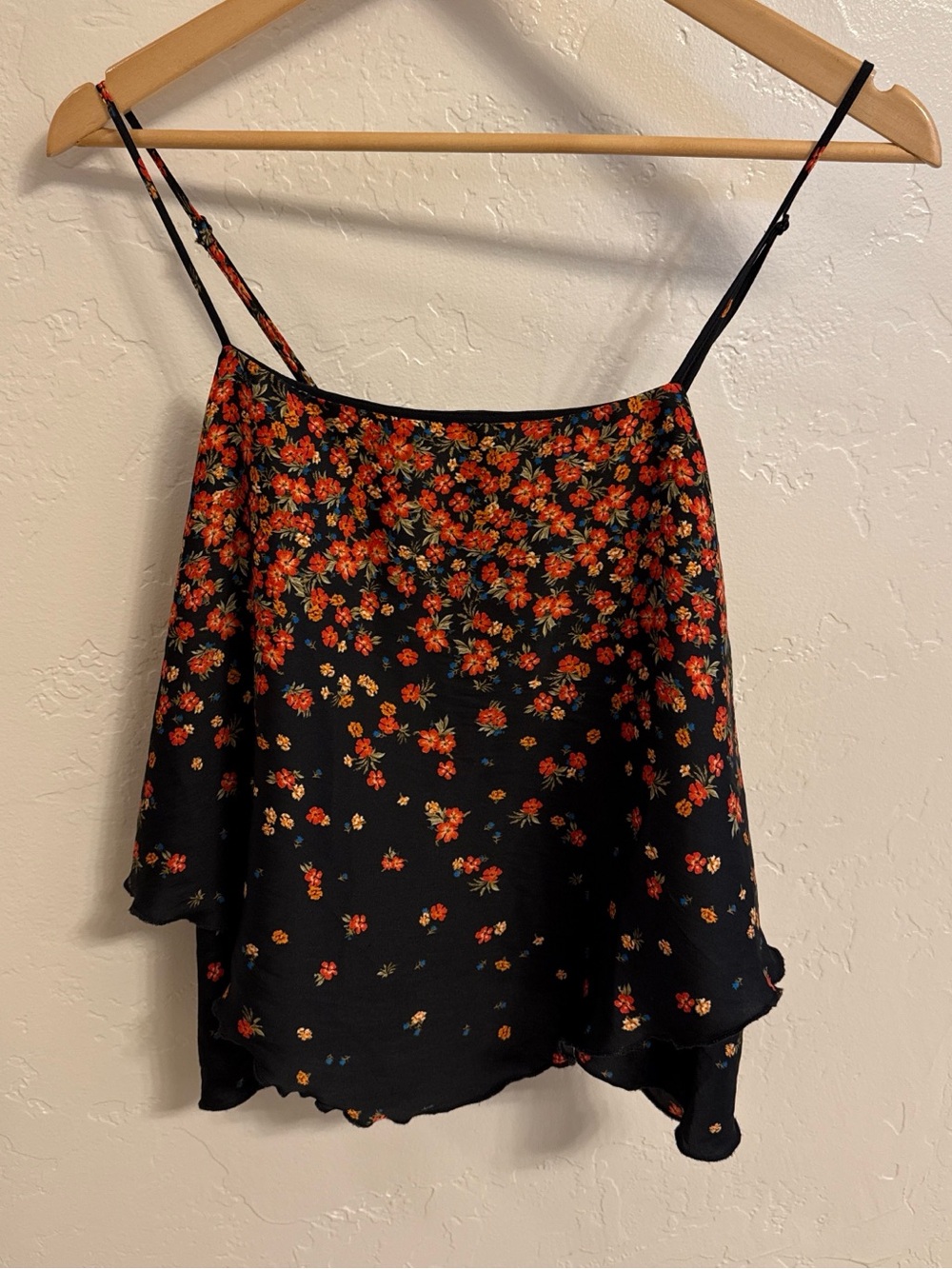 Free People Black Cami with Orange Floral Print